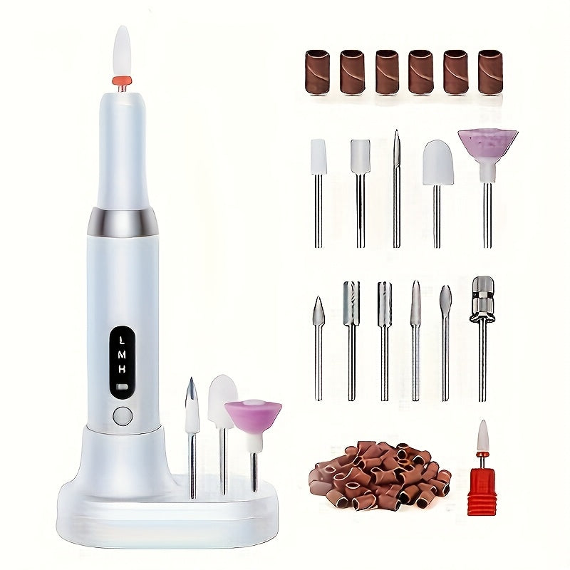 Rechargeable USB Automatic Nail Polisher, Portable Electric Nail Enhancement, with Variable Speed Electric Nail Cutter Tool, Including Nail File And Cuticle Push Rod, Suitable for Gel Nail DIY, Grinding, Polishing, Nail Enhan